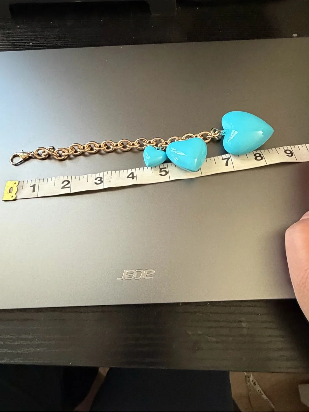NWOT Roxanne Assoulin Gold Chain Keychain with Turquoise Blue Heart Charms